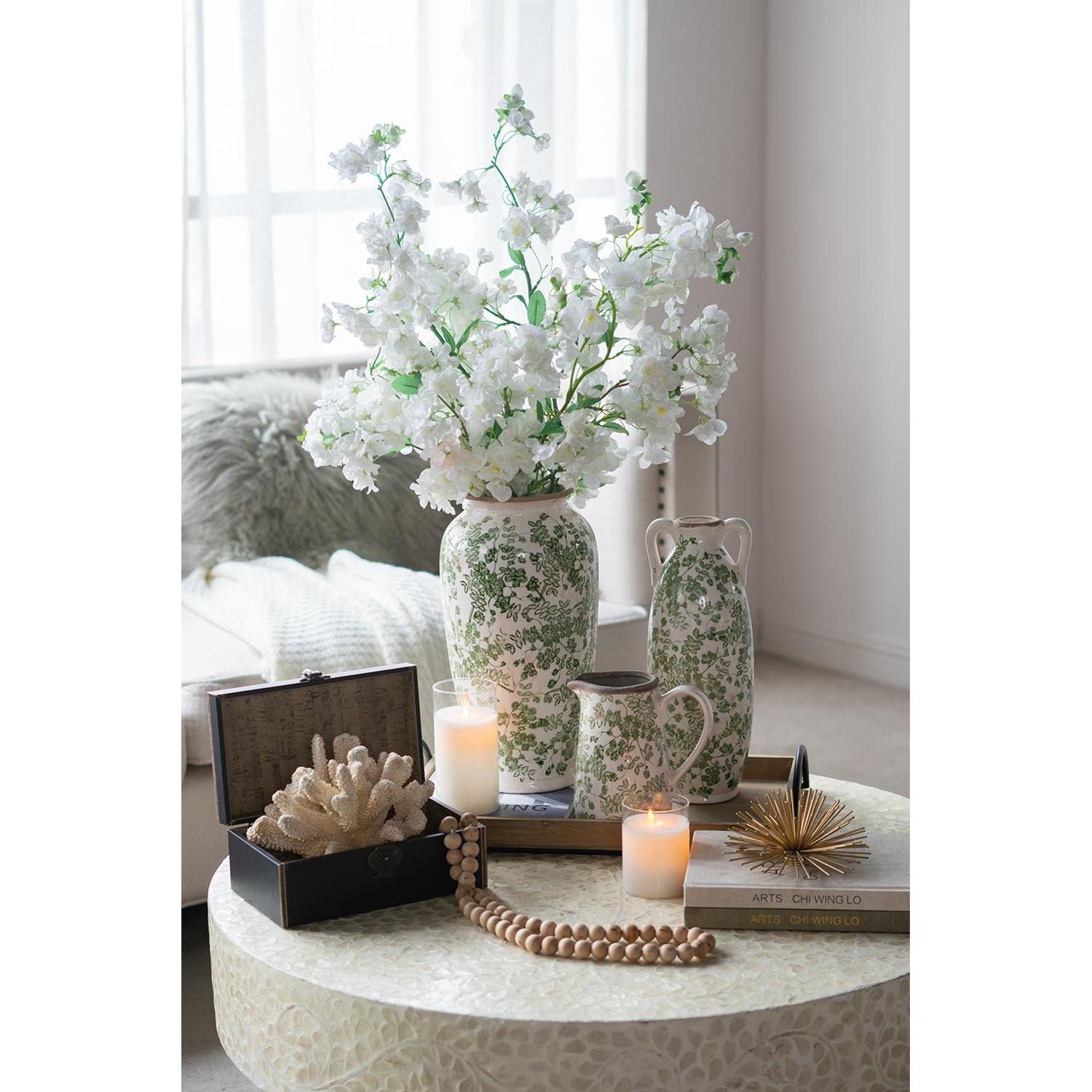 leaf ceramic round jug vase, ceramic round jug vase, round jug vase, white leaf ceramic round jug, ceramic round jug