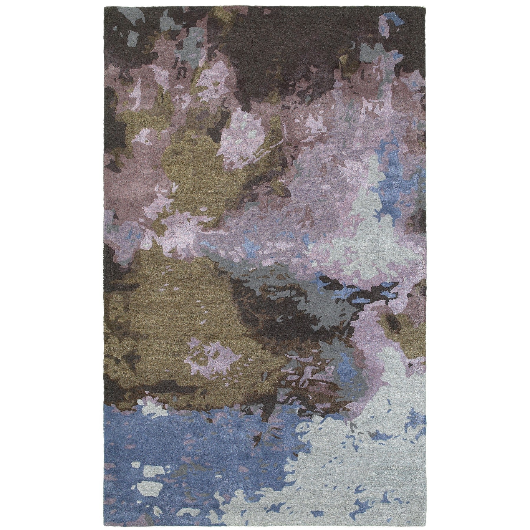 Multicolored abstract patterned rug on a white background