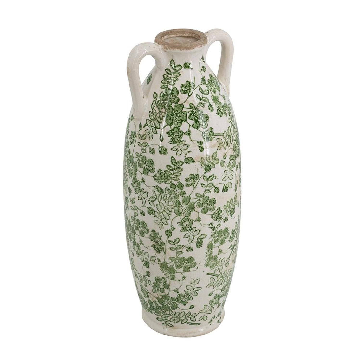 CALABASAS 16" GREEN AND WHITE LEAF CERAMIC AMPHORA TABLE VASE - Varnish & Vibe