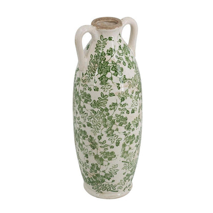 CALABASAS 16" GREEN AND WHITE LEAF CERAMIC AMPHORA TABLE VASE - Varnish & Vibe
