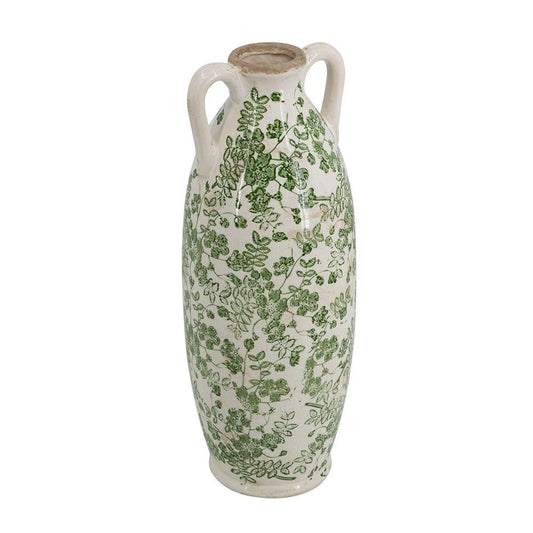 CALABASAS 16" GREEN AND WHITE LEAF CERAMIC AMPHORA TABLE VASE - Varnish & Vibe