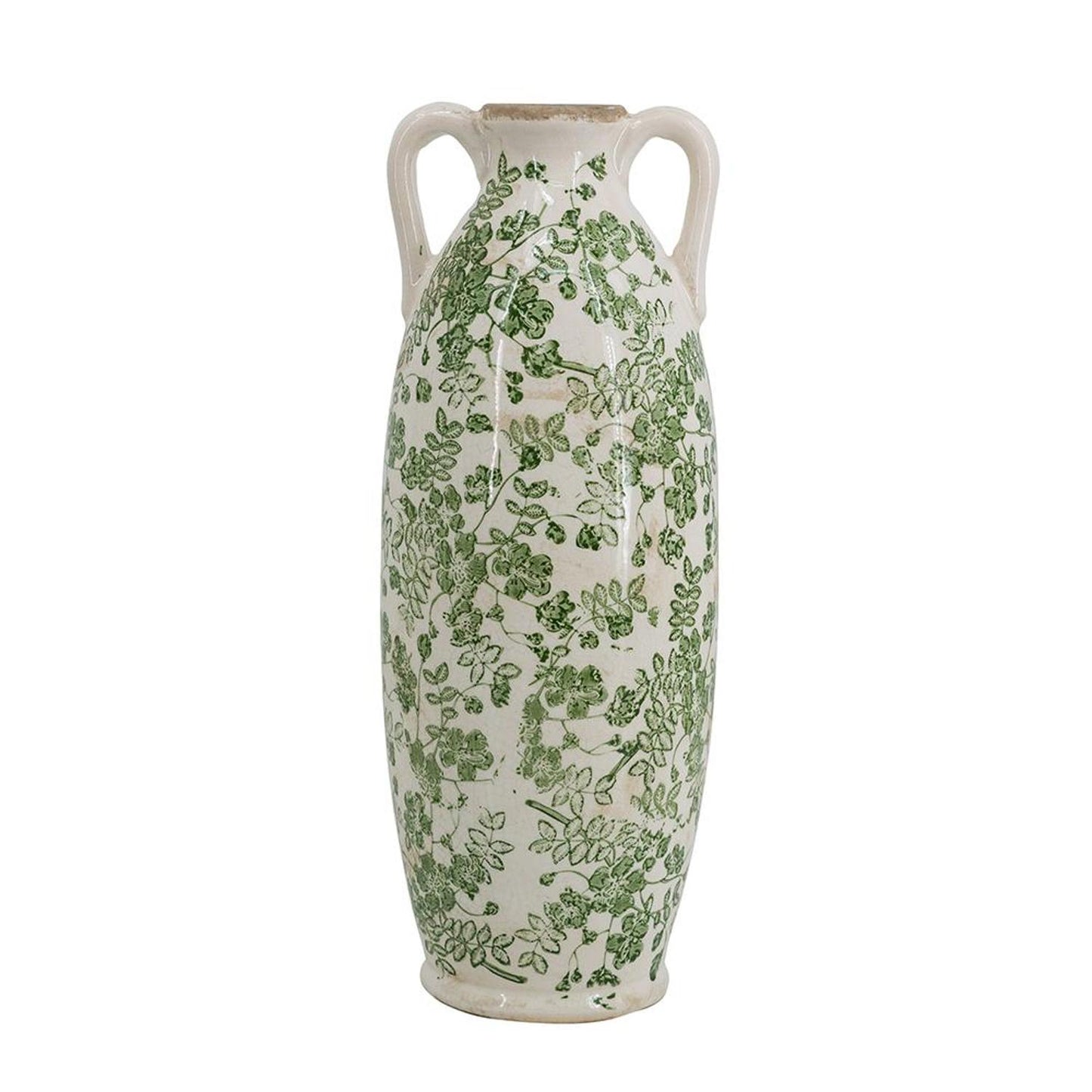 CALABASAS 16" GREEN AND WHITE LEAF CERAMIC AMPHORA TABLE VASE - Varnish & Vibe