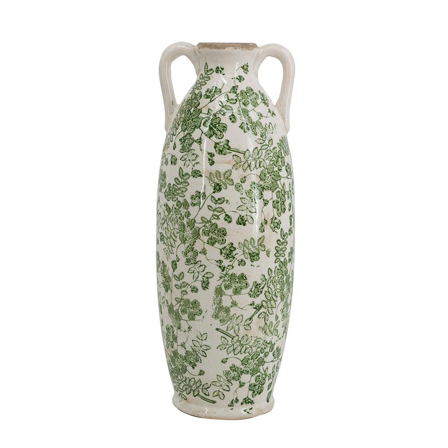 CALABASAS 16" GREEN AND WHITE LEAF CERAMIC AMPHORA TABLE VASE - Varnish & Vibe