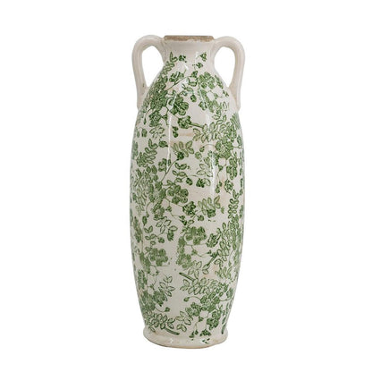 CALABASAS 16" GREEN AND WHITE LEAF CERAMIC AMPHORA TABLE VASE - Varnish & Vibe