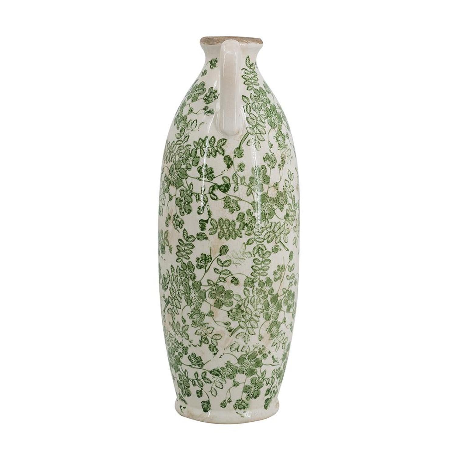 CALABASAS 16" GREEN AND WHITE LEAF CERAMIC AMPHORA TABLE VASE - Varnish & Vibe