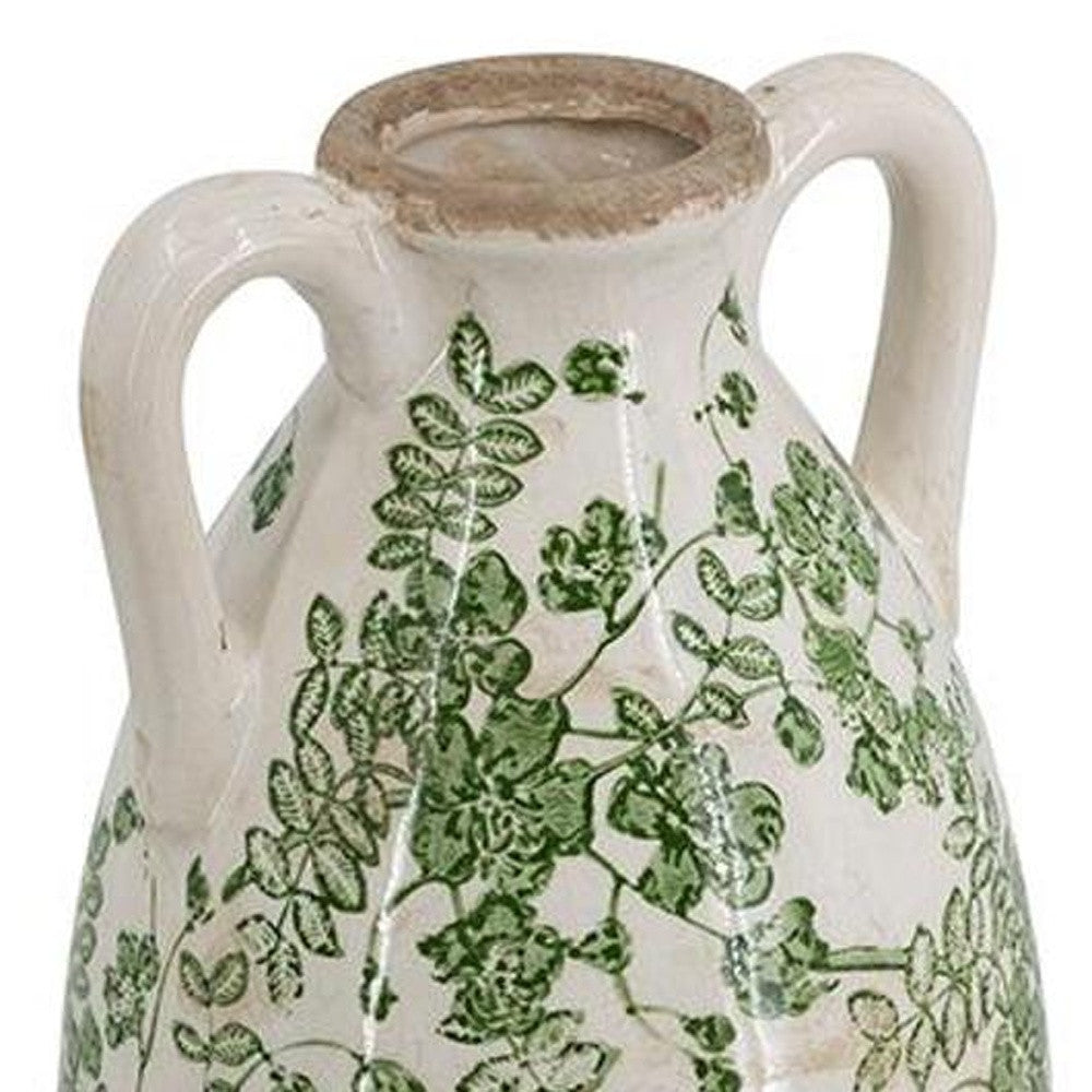 CALABASAS 16" GREEN AND WHITE LEAF CERAMIC AMPHORA TABLE VASE - Varnish & Vibe