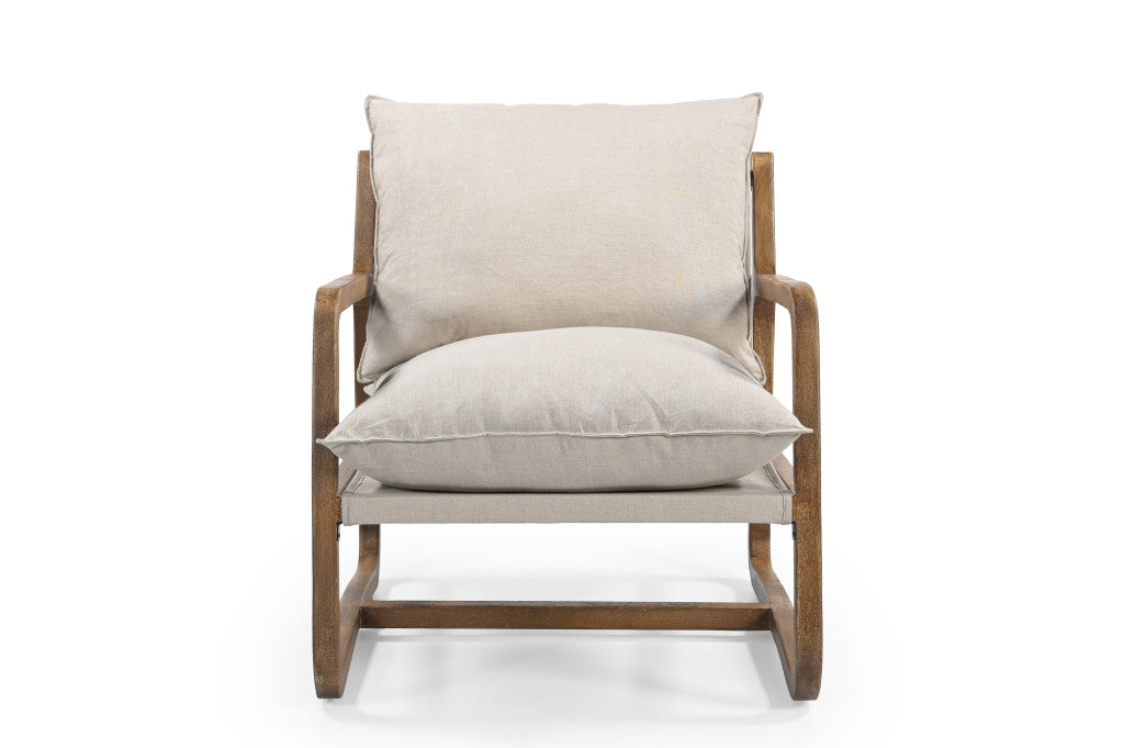 30" BEIGE AND NATURAL LINEN ARM CHAIR - Varnish & Vibe