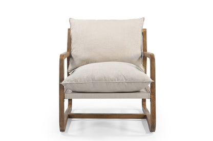 30" BEIGE AND NATURAL LINEN ARM CHAIR - Varnish & Vibe