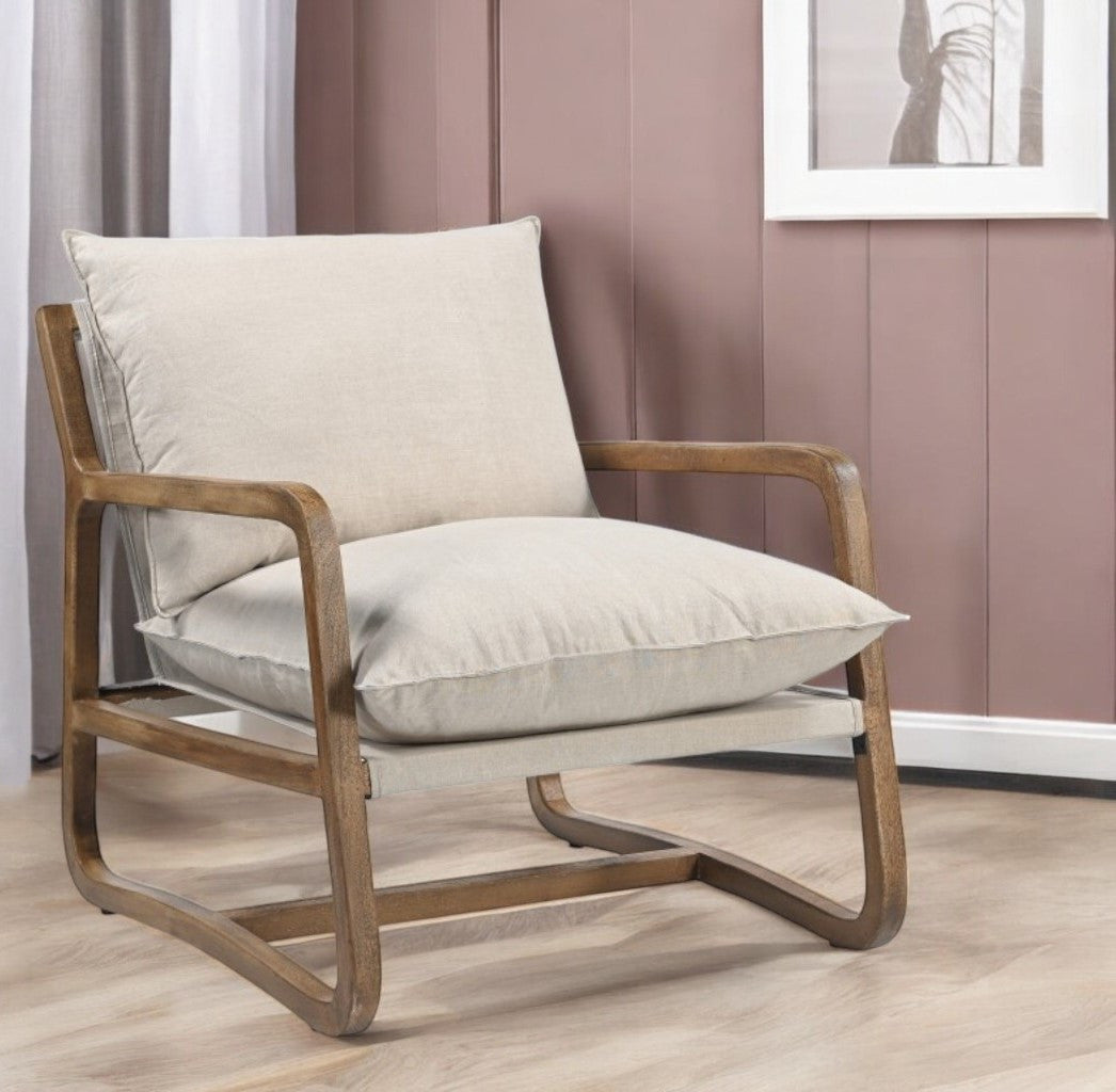 30" BEIGE AND NATURAL LINEN ARM CHAIR - Varnish & Vibe