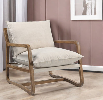 30" BEIGE AND NATURAL LINEN ARM CHAIR - Varnish & Vibe