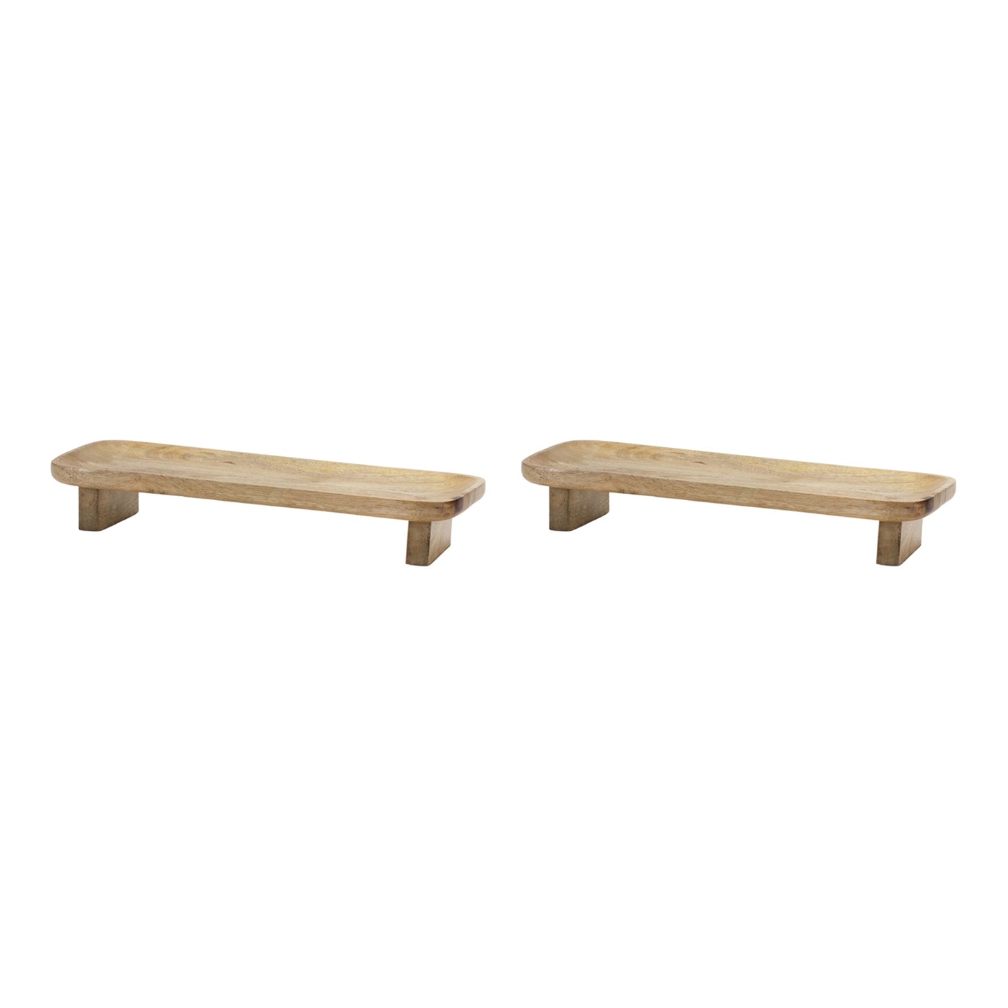 SET OF TWO NATURAL SOLID WOOD RISER TRINKET TRAY