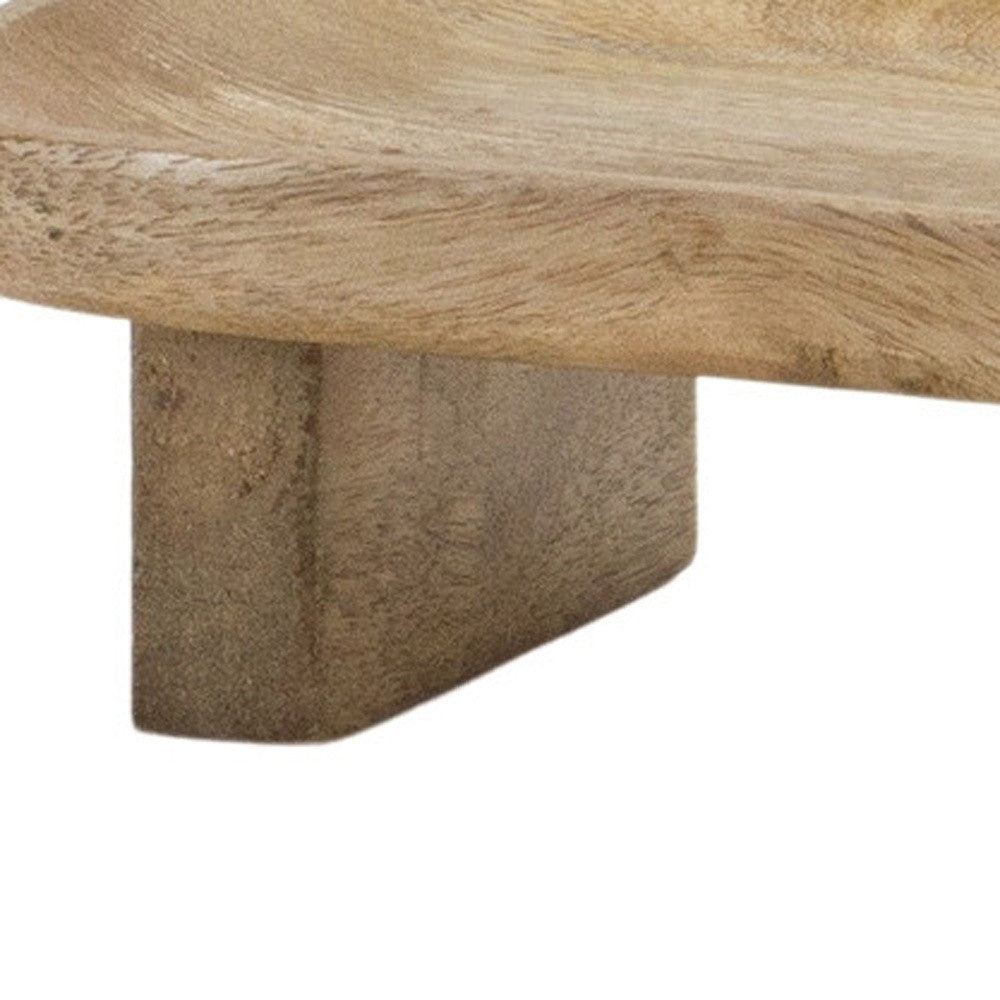 SET OF TWO NATURAL SOLID WOOD RISER TRINKET TRAY