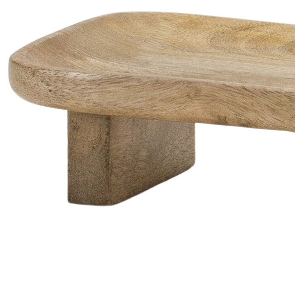 SET OF TWO NATURAL SOLID WOOD RISER TRINKET TRAY