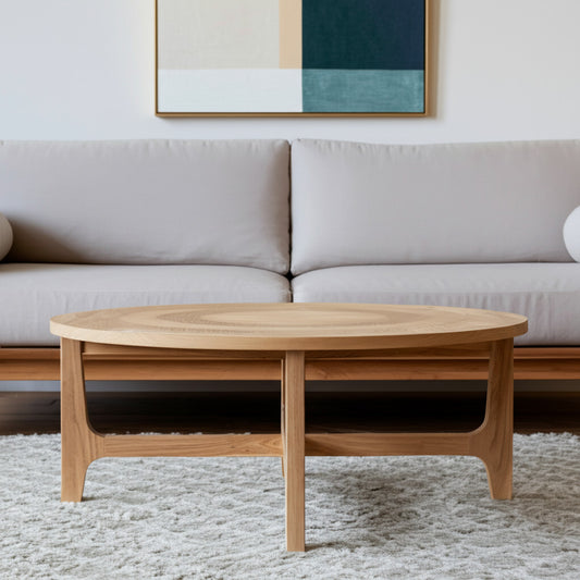 CALABASAS 39" NATURAL AND WHITE SOLID WOOD ROUND DISTRESSED COFFEE TABLE - Varnish & Vibe