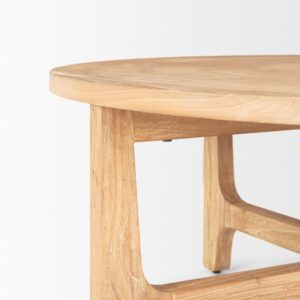 CALABASAS 39" NATURAL AND WHITE SOLID WOOD ROUND DISTRESSED COFFEE TABLE - Varnish & Vibe