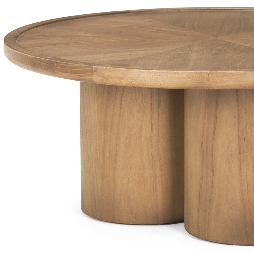 wood round pedestal coffee table, round pedestal coffee table, pedestal coffee table, solid wood round pedestal coffee, 39" natural solid wood round