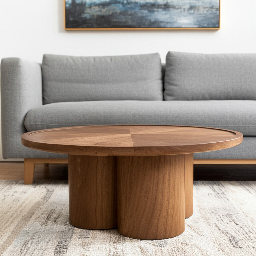 CALABASAS 39" NATURAL SOLID WOOD ROUND PEDESTAL COFFEE TABLE - Varnish & Vibe