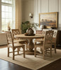 CALABASAS SEVEN PIECE NATURAL ROUND SOLID WOOD DINING SET WITH SIX CHAIRS - Varnish & Vibe