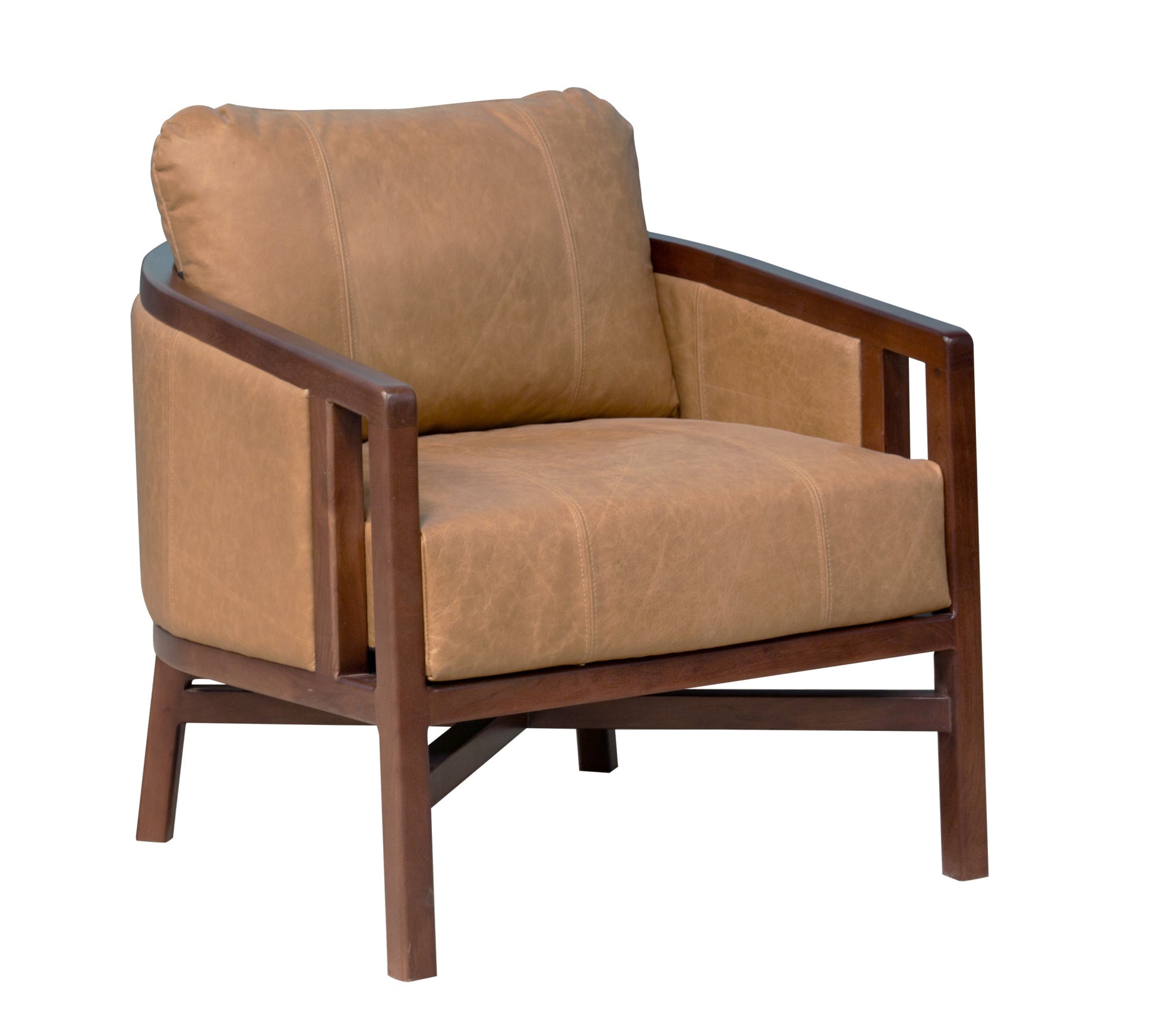 CALABASAS 32" BROWN GENUINE LEATHER ARM CHAIR - Varnish & Vibe