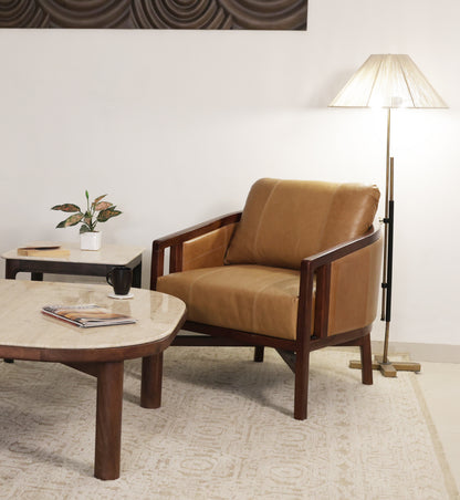 CALABASAS 32" BROWN GENUINE LEATHER ARM CHAIR - Varnish & Vibe
