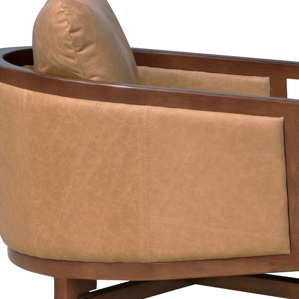 CALABASAS 32" BROWN GENUINE LEATHER ARM CHAIR - Varnish & Vibe