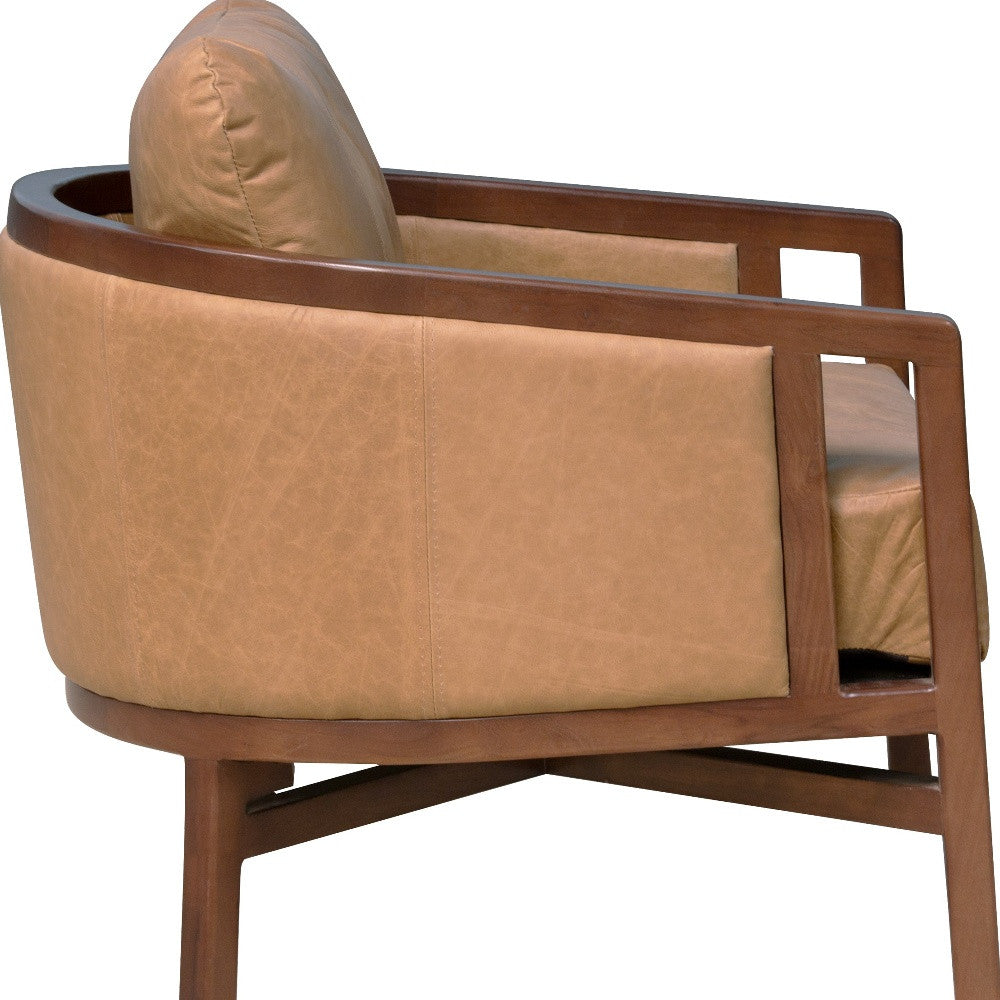 CALABASAS 32" BROWN GENUINE LEATHER ARM CHAIR - Varnish & Vibe