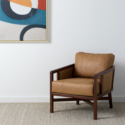 CALABASAS 32" BROWN GENUINE LEATHER ARM CHAIR - Varnish & Vibe