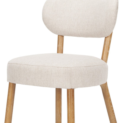 PALISADES SET OF TWO BEIGE AND BROWN FABRIC OPEN BACK DINING SIDE CHAIRS - Varnish & Vibe