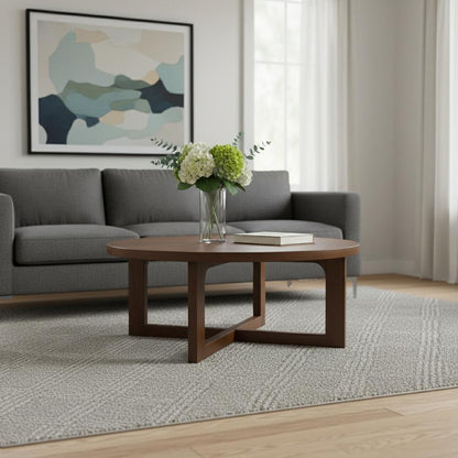 CALABASAS 36" BROWN SOLID WOOD ROUND CROSS LEGS COFFEE TABLE - Varnish & Vibe