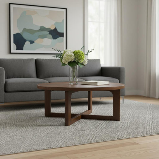 CALABASAS 36" BROWN SOLID WOOD ROUND CROSS LEGS COFFEE TABLE - Varnish & Vibe