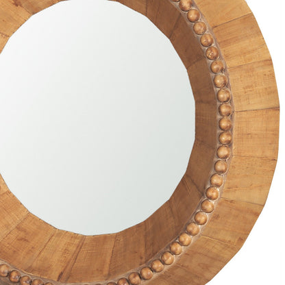MALIBU 30" BROWN SOLID WOOD FACETED AND BEADED ROUND FRAMED ACCENT MIRROR - Varnish & Vibe