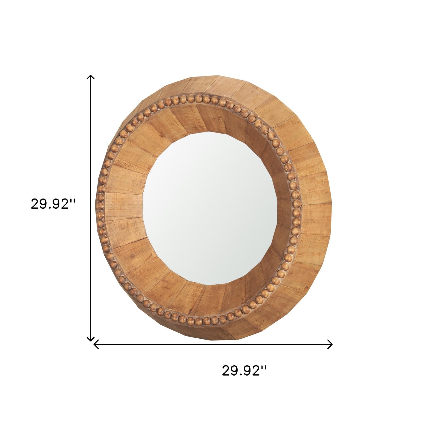 wood round framed accent mirror, round framed accent mirror, framed accent mirror, solid wood round framed accent, 30" brown solid wood round
