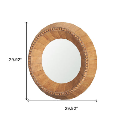 wood round framed accent mirror, round framed accent mirror, framed accent mirror, solid wood round framed accent, 30" brown solid wood round