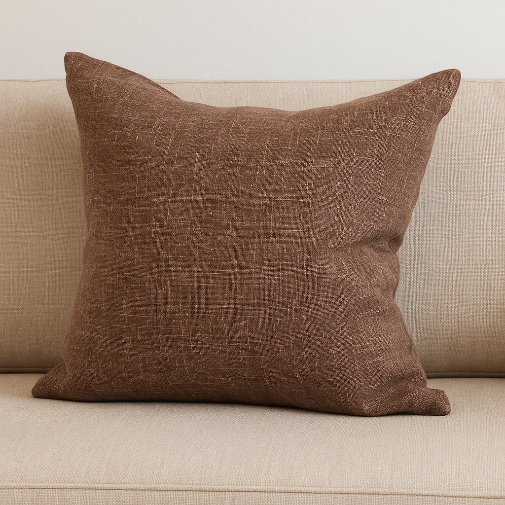 PALISADES 22" BROWN LINEN THROW PILLOW COVER WITH TEXTURE - Varnish & Vibe