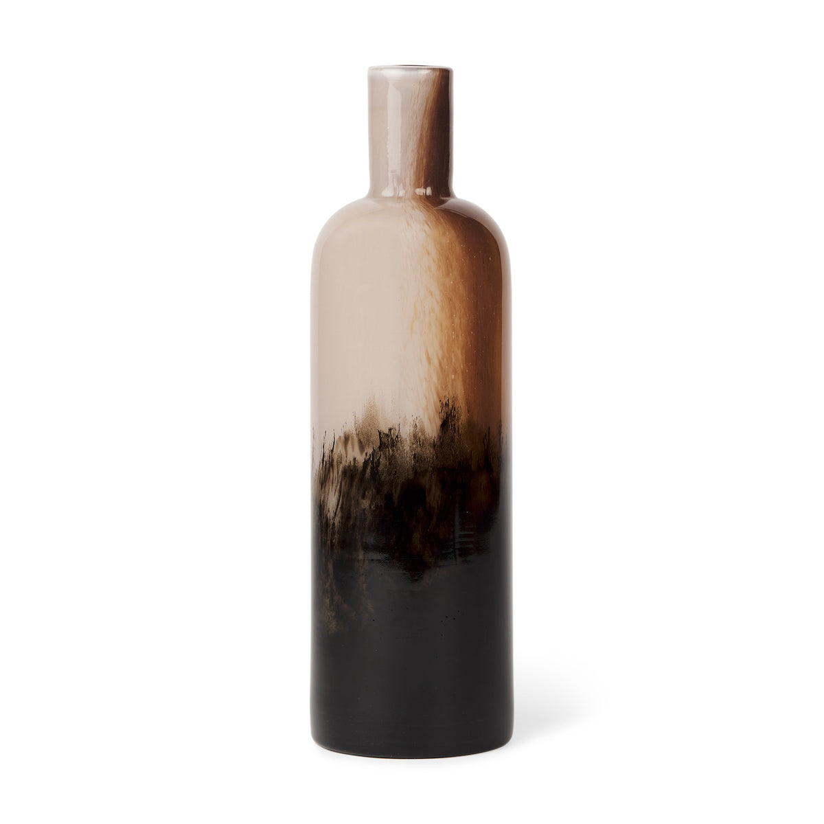 LAUREL 11" AMBER CREAM AND DARK BROWN ABSTRACT GLASS TABLE VASE