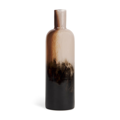 LAUREL 11" AMBER CREAM AND DARK BROWN ABSTRACT GLASS TABLE VASE