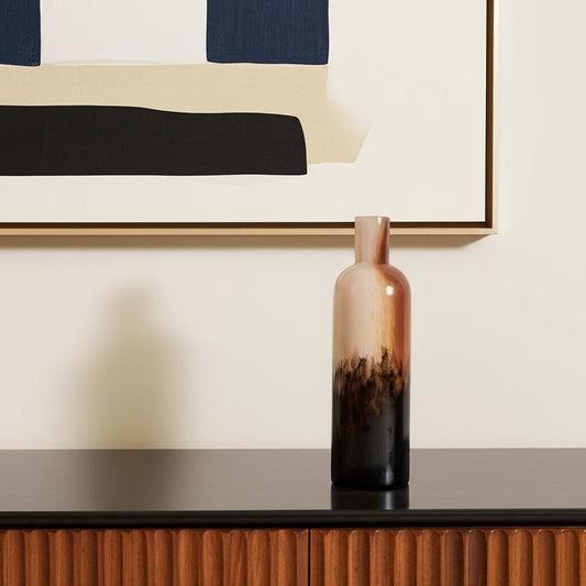 LAUREL 11" AMBER CREAM AND DARK BROWN ABSTRACT GLASS TABLE VASE