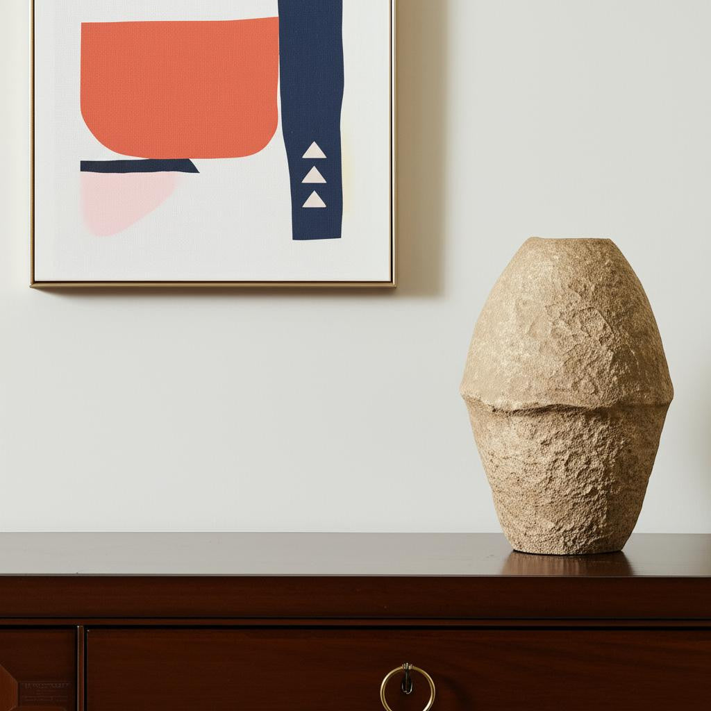 18" BEIGE PAPER MACHE CYLINDER TABLE VASE - Varnish & Vibe