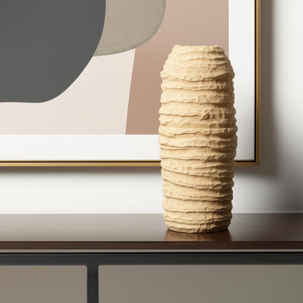 18" BEIGE PAPER MACHE TABLE VASE - Varnish & Vibe