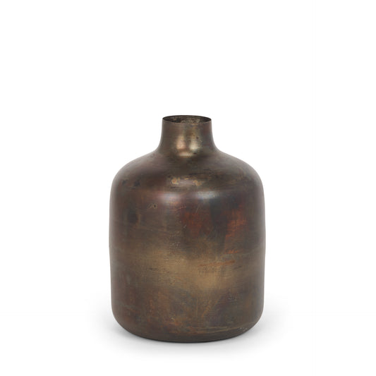 LAUREL 9" ANTIQUED GOLD METAL CYLINDER TABLE VASE