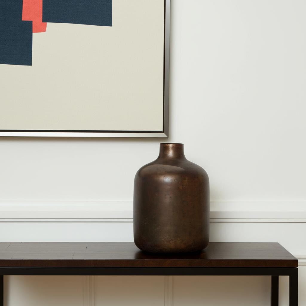 LAUREL 9" ANTIQUED GOLD METAL CYLINDER TABLE VASE