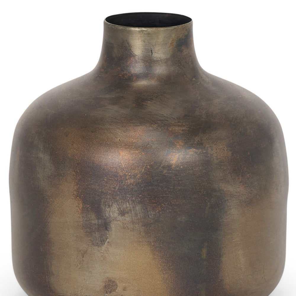 LAUREL 7" ANTIQUED GOLD METAL CYLINDER TABLE VASE