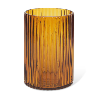Side angle of the 8-inch ribbed amber glass table vase