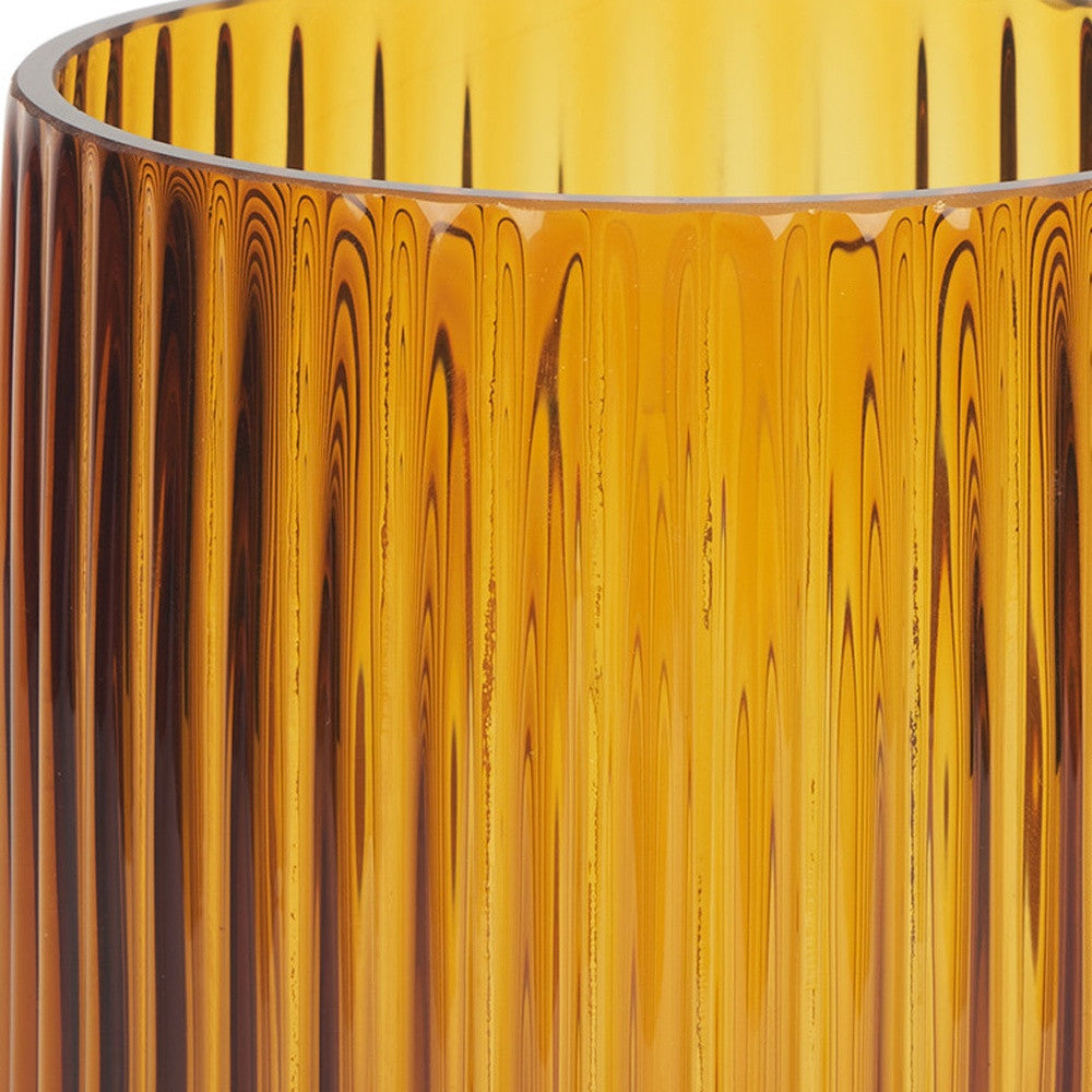 Close-up of ribbed texture on the Palisades 8-inch glass vase