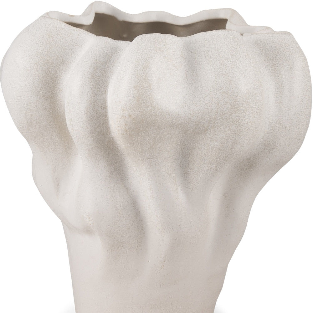 12" CREAM ABSTRACT SCULPTURAL CERAMIC TABLE VASE