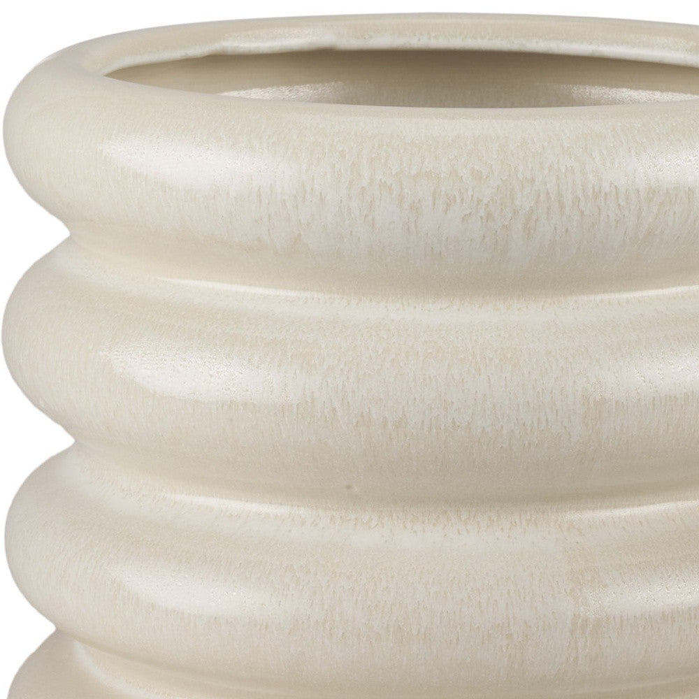12" CREAM CYLINDER CERAMIC TABLE VASE