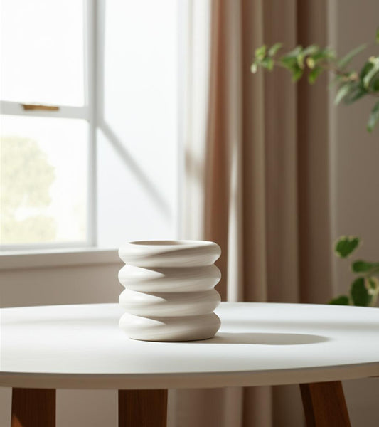 12" CREAM CYLINDER CERAMIC TABLE VASE