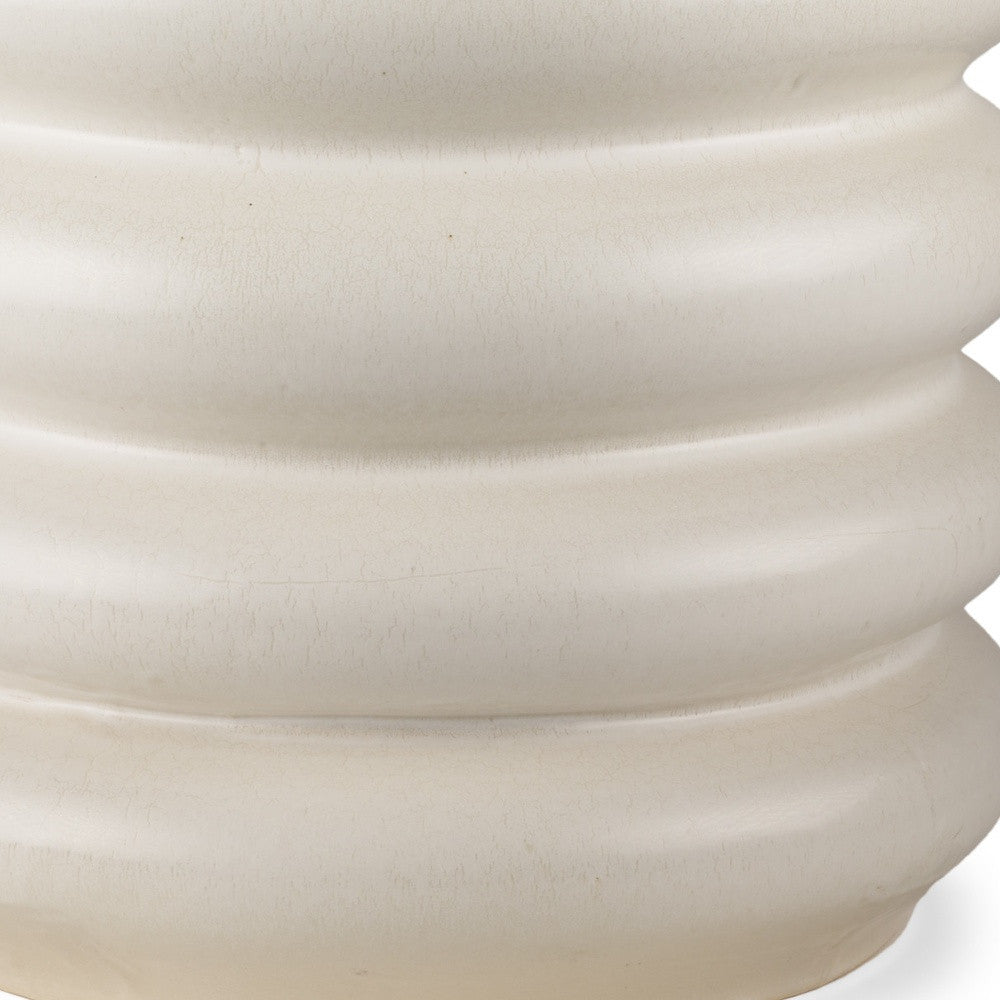 14" CREAM CYLINDER CERAMIC TABLE VASE