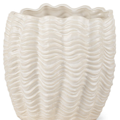 11" CREAM CERAMIC SCULPTURAL WAVES TABLE VASE