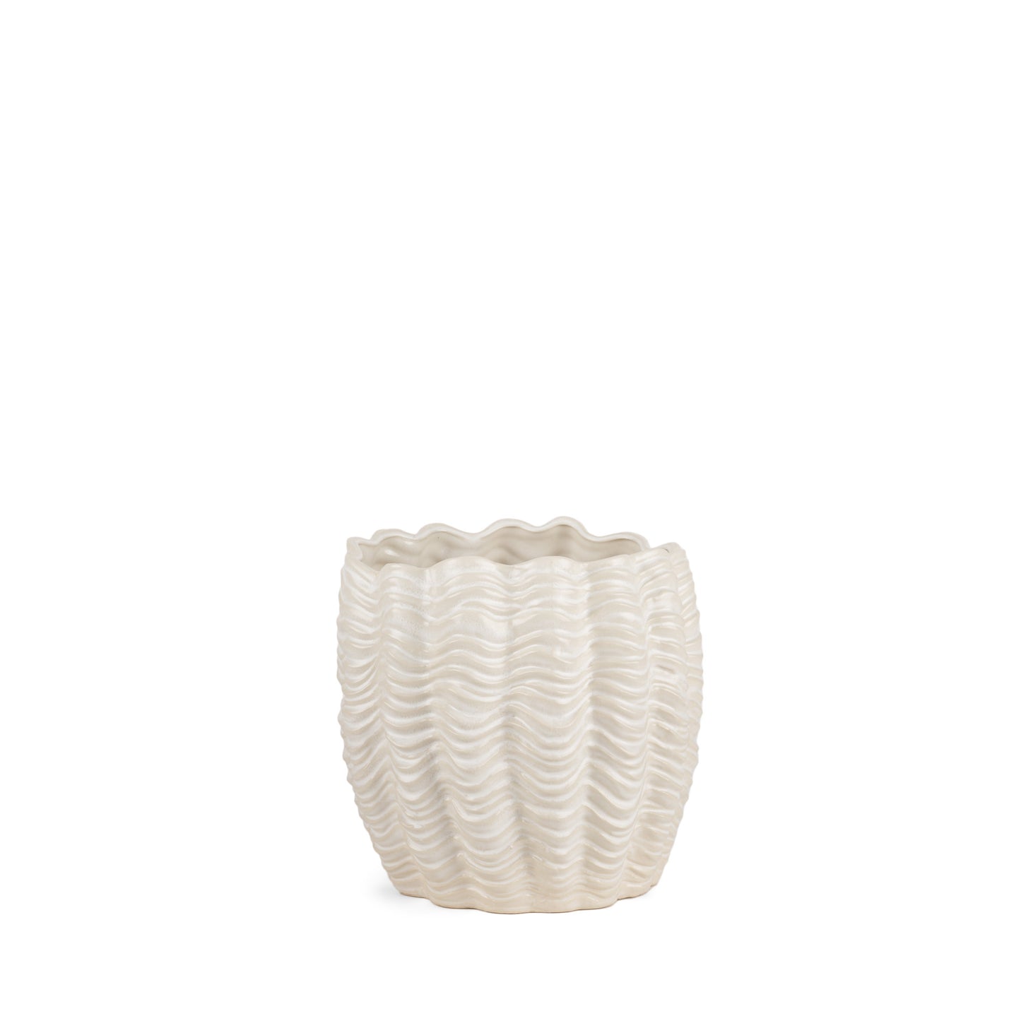 11" CREAM CERAMIC SCULPTURAL WAVES TABLE VASE